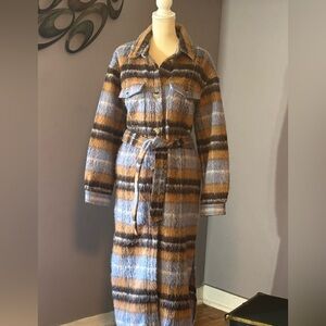 Express Multicolor Plaid Belted Coat
